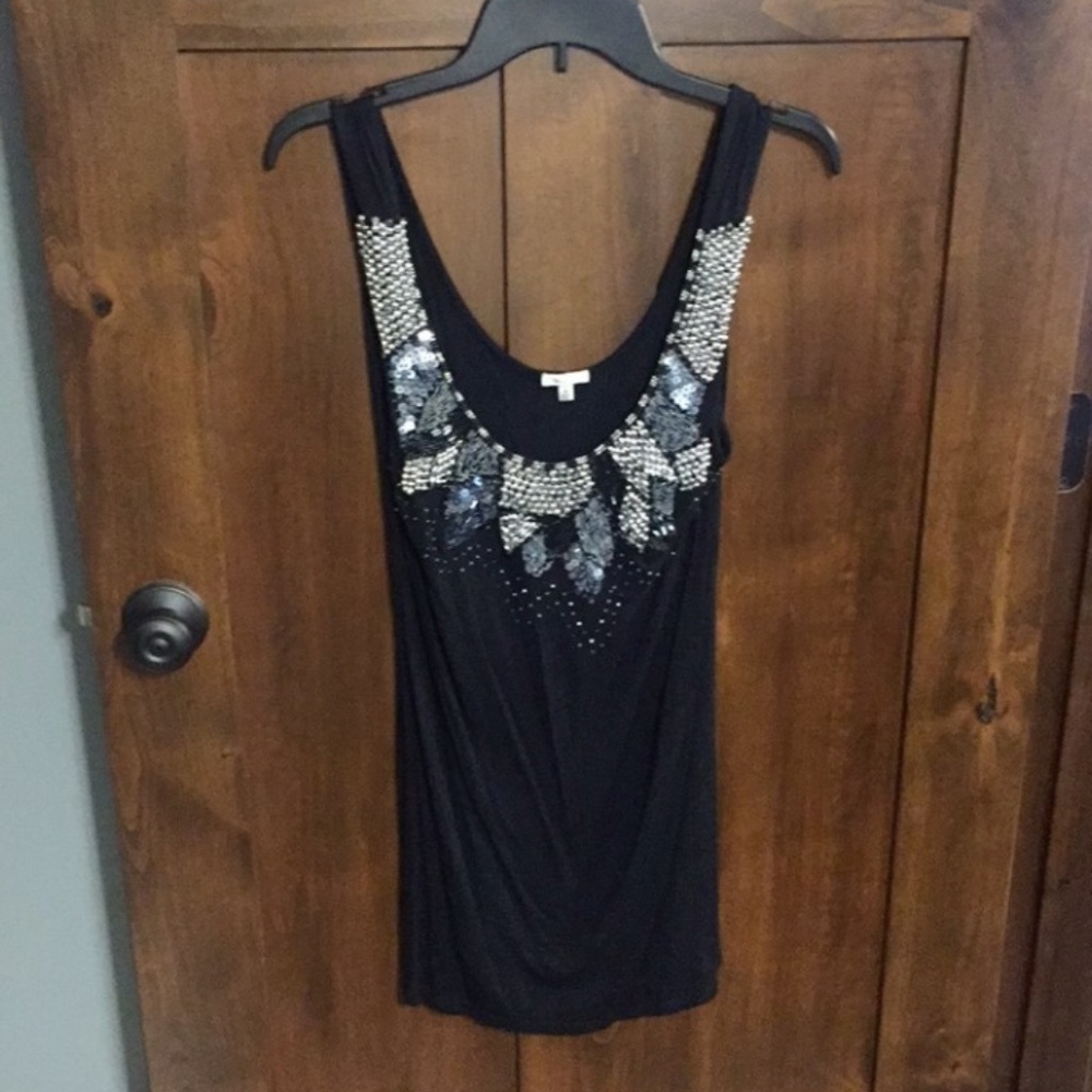 Black Top with Silver Beaded Detail